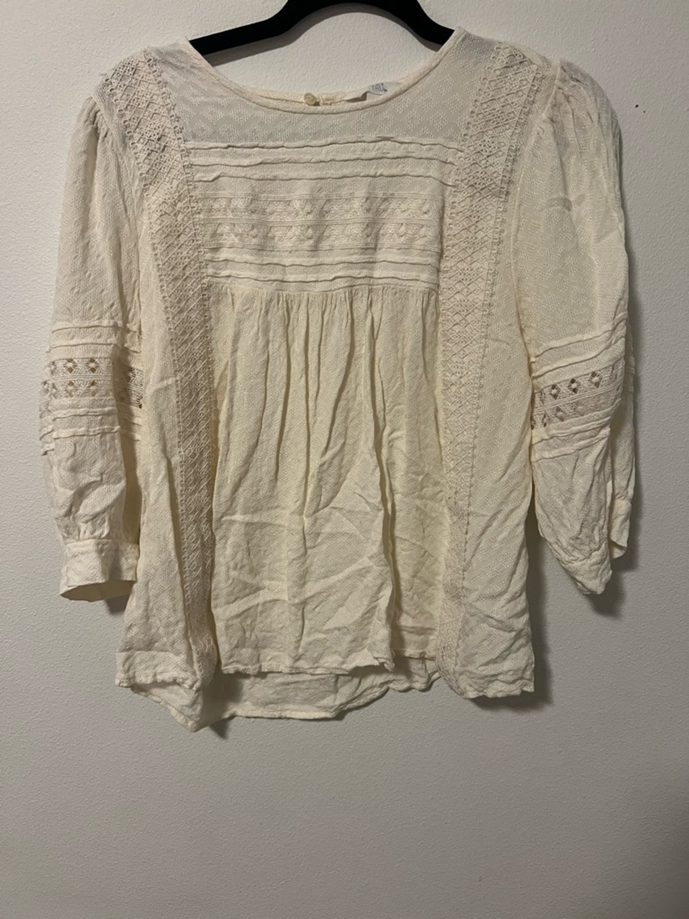 Boho Lace-Trim Ivory Women’s Peasant Top